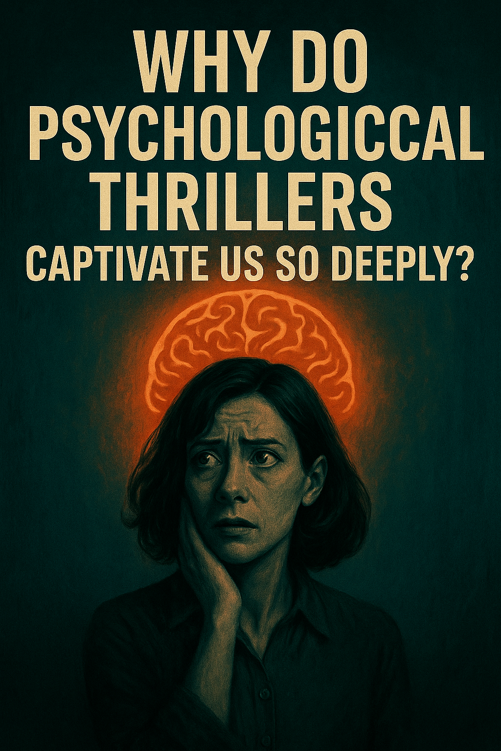 Why Do Psychological Thrillers Captivate Us So Deeply? 2 A vintage-style illustration showing a woman surrounded by shadowy figures and fragmented imagery, symbolizing mental conflict, fear, and distorted reality—perfectly capturing the intense atmosphere found in psychological thriller books that will blow your mind.